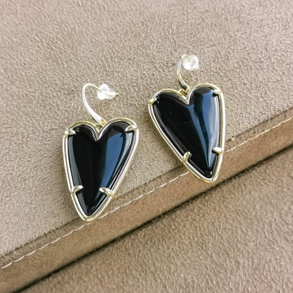 Kendra Scott Jewelry Ansley Heart Drop Earrings Gold Black Obsidian